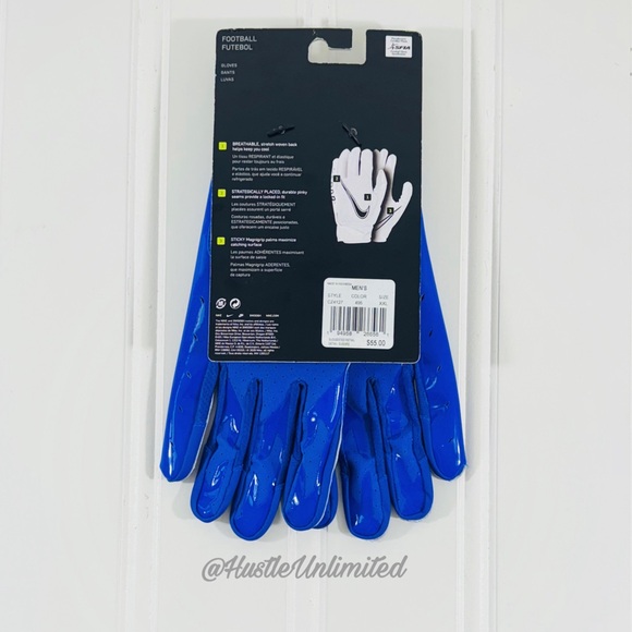 Nike Vapor Jet 6.0 MAGNIGRIP Royal Blue NFL Football Gloves Men’s Size 2XL - Picture 4 of 5